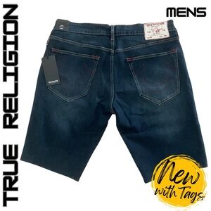 NWT TRUE RELIGION Ricky Relaxed Straight Raw Hem Shorts | Dark Scorched Wash